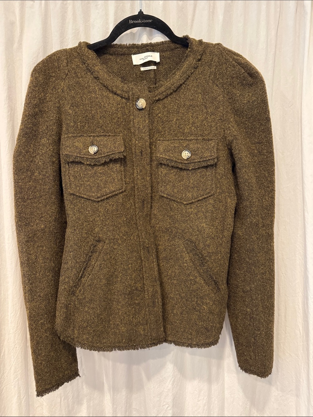 Collared Tweed Jacket in Olive Green by Isabel Marant